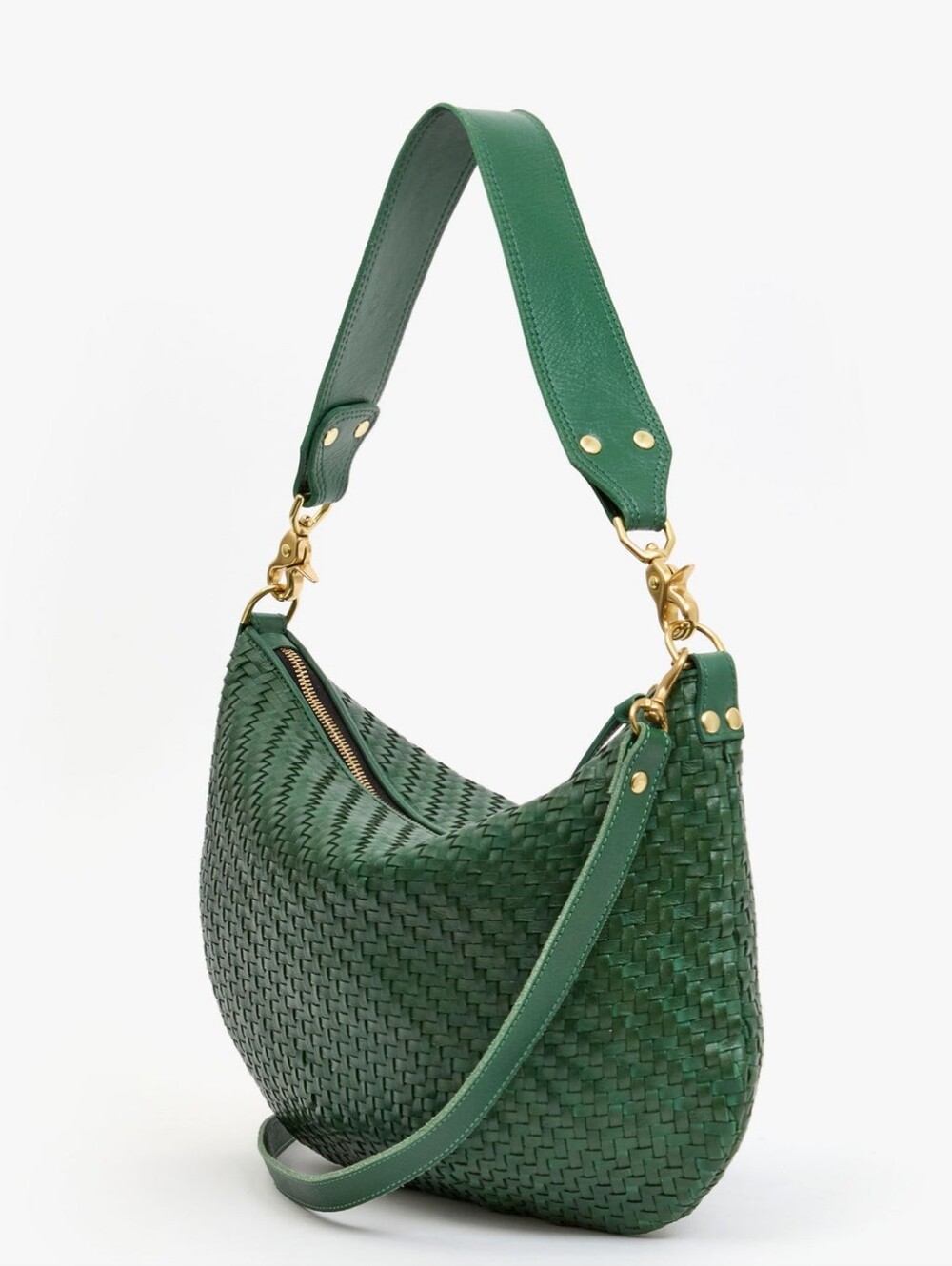 EXCELLENT CLARE V MOYEN MESSENGER BAG - EVERGREEN WOVEN ZIG-ZAG LEATHER - Picture 5 of 11